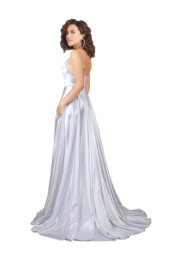 Blanc Trapèze Bretelles spaghetti Satiné Stretch Simple Plage Robes de mariée à Bas Prix