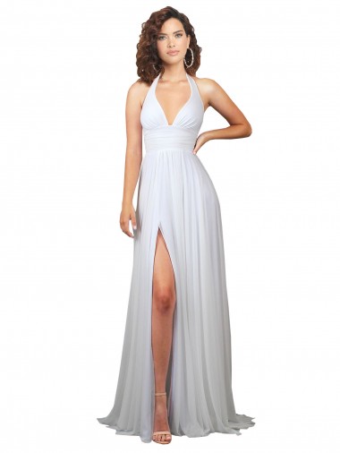 Blanc Trapèze Col V Balayage train Mousseline Simple Plage Robes de mariée à Bas Prix