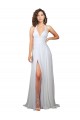 Blanc Trapèze Col V Balayage train Mousseline Longue Robes demoiselle d'honneur à Bas Prix