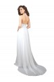 Blanc Trapèze Col V Balayage train Mousseline Longue Robes demoiselle d'honneur à Bas Prix