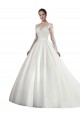 Blanc Trapèze Illusion Traîne cathédrale Satiné Dentelle Robes de mariée à Bas Prix