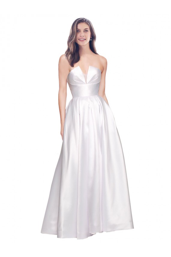 Blanc Trapèze Sans bretelle Satiné Stretch Longue Formelles Robes demoiselle d'honneur / Robes de soirée / Robes de bal à Bas Prix