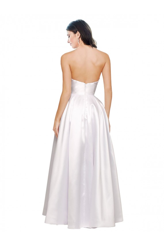 Blanc Trapèze Sans bretelle Satiné Stretch Longue Formelles Robes demoiselle d'honneur / Robes de soirée / Robes de bal à Bas Prix