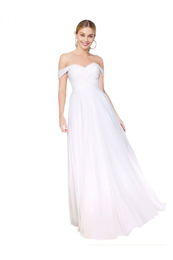 Blanc Trapèze Épaule Dénudée Mousseline Longue Formelles Robes demoiselle d'honneur / Robes de soirée / Robes de bal à Bas Prix