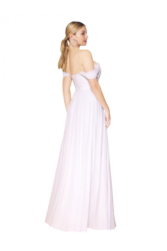 Blanc Trapèze Épaule Dénudée Mousseline Longue Formelles Robes demoiselle d'honneur / Robes de soirée / Robes de bal à Bas Prix