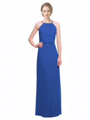 Bleu 135 Trapèze Bretelles spaghetti Mousseline Longue Robes demoiselle d'honneur à Bas Prix