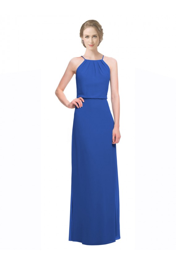 Bleu 135 Trapèze Bretelles spaghetti Mousseline Longue Robes demoiselle d'honneur à Bas Prix