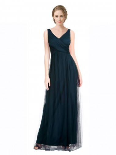 Bleu 7 Trapèze Col V Tulle Longue Robes demoiselle d'honneur à Bas Prix