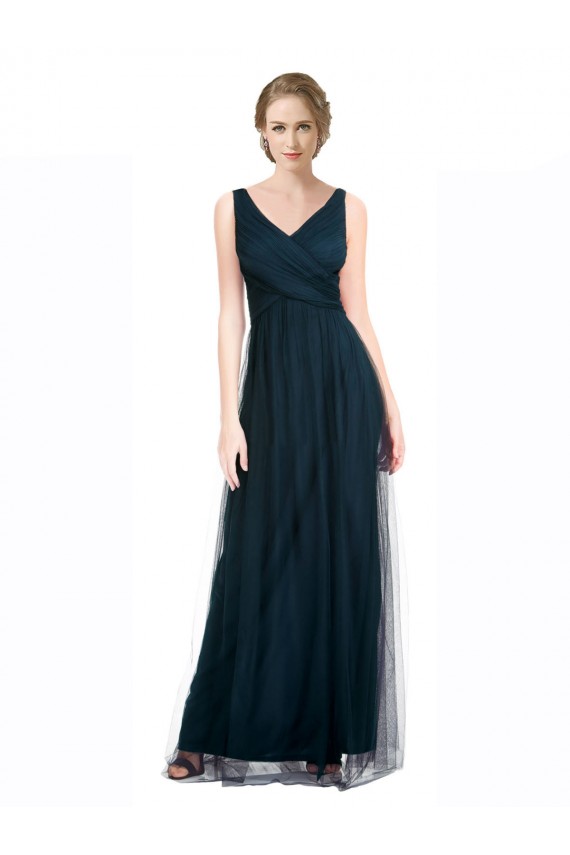 Bleu 7 Trapèze Col V Tulle Longue Robes demoiselle d'honneur à Bas Prix