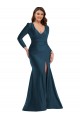Bleu Atlantic Sirène Col V Satiné Soyeux Longue Formelles Robes demoiselle d'honneur / Robes de soirée / Robes de bal à Bas Prix
