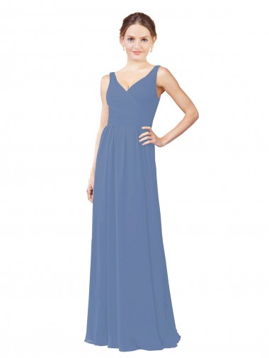 Bleu Windsor Fourreau Col V Mousseline Longue Robes demoiselle d'honneur à Bas Prix