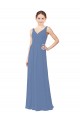 Bleu Windsor Fourreau Col V Mousseline Longue Robes demoiselle d'honneur à Bas Prix