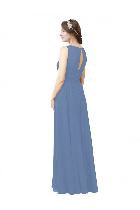 Bleu Windsor Fourreau Illusion Mousseline Longue Robes demoiselle d'honneur à Bas Prix