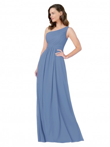 Bleu Windsor Fourreau Mousseline Longue Robes demoiselle d'honneur à Bas Prix