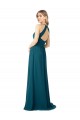 Bleu Windsor Trapèze Col Haut Mousseline Longue Robes demoiselle d'honneur à Bas Prix