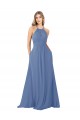 Bleu Windsor Trapèze Col Haut Mousseline Longue Robes demoiselle d'honneur à Bas Prix