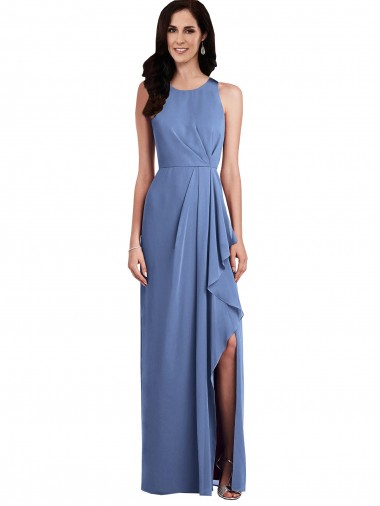 Bleu Windsor Trapèze Col bijou Mousseline Longue Robes demoiselle d'honneur à Bas Prix