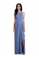 Bleu Windsor Trapèze Col bijou Mousseline Longue Robes demoiselle d'honneur à Bas Prix