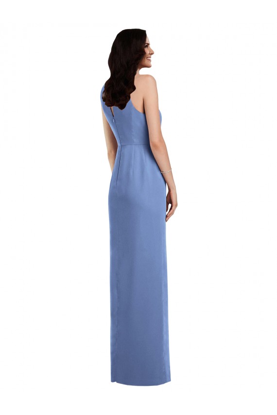 Bleu Windsor Trapèze Col bijou Mousseline Longue Robes demoiselle d'honneur à Bas Prix