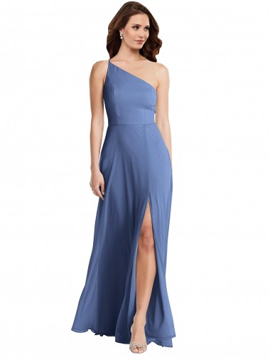 Bleu Windsor Trapèze Mousseline Longue Formelles Robes demoiselle d'honneur / Robes de soirée à Bas Prix