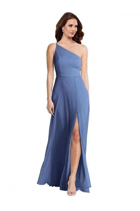 Bleu Windsor Trapèze Mousseline Longue Formelles Robes demoiselle d'honneur / Robes de soirée à Bas Prix