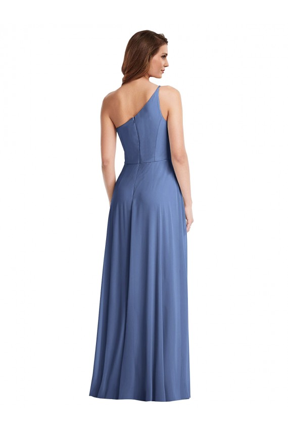 Bleu Windsor Trapèze Mousseline Longue Formelles Robes demoiselle d'honneur / Robes de soirée à Bas Prix
