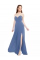 Bleu Windsor Trapèze Sans bretelle Mousseline Longue Robes demoiselle d'honneur à Bas Prix