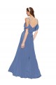 Bleu Windsor Trapèze Épaule Dénudée Mousseline Longue Robes demoiselle d'honneur à Bas Prix
