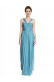 Bleu ciel Trapèze Bretelles spaghetti Col V Tulle Longue Robes demoiselle d'honneur à Bas Prix