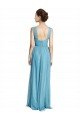 Bleu ciel Trapèze Bretelles spaghetti Col V Tulle Longue Robes demoiselle d'honneur à Bas Prix