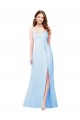Bleu ciel clair Fourreau Bretelles spaghetti Col Carré Mousseline Longue Robes demoiselle d'honneur à Bas Prix