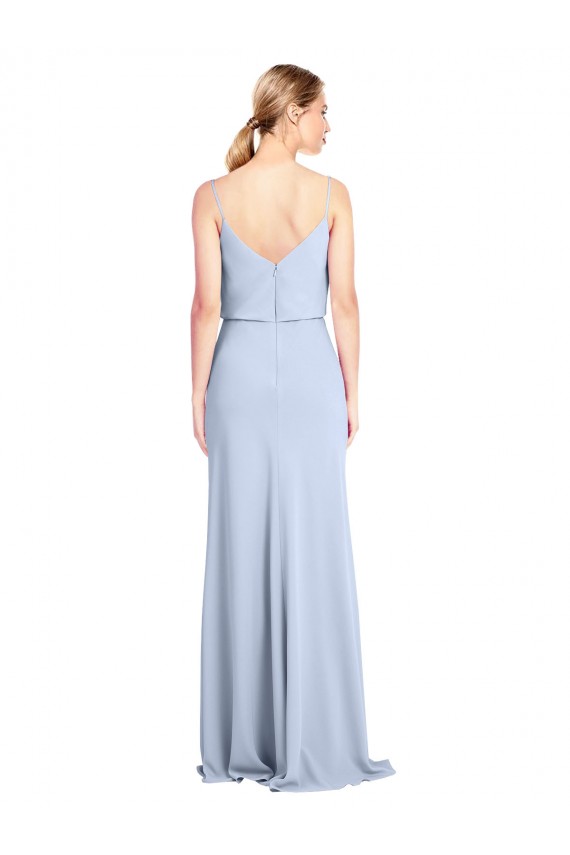 Bleu ciel clair Fourreau Col Haut Crêpe Stretch Longue Formelles Robes demoiselle d'honneur / Robes de soirée / Robes de bal à Bas Prix
