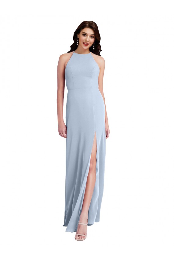 Bleu ciel clair Fourreau Licou Col Haut Crêpe Stretch Longue Formelles Robes demoiselle d'honneur / Robes de soirée / Robes de bal à Bas Prix