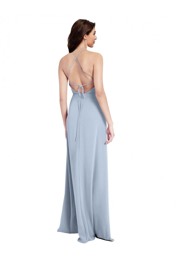 Bleu ciel clair Fourreau Licou Col Haut Crêpe Stretch Longue Formelles Robes demoiselle d'honneur / Robes de soirée / Robes de bal à Bas Prix