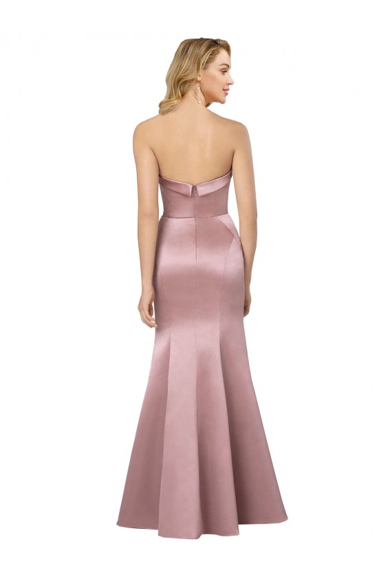 Bleu ciel clair Fourreau Sans bretelle Satiné Longue Formelles Robes demoiselle d'honneur / Robes de soirée / Robes de bal à Bas Prix