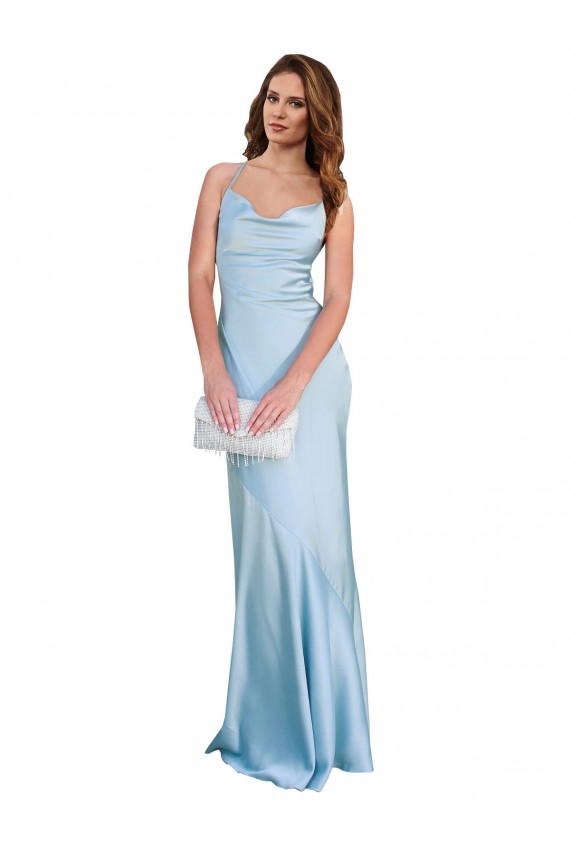 Bleu ciel clair Fourreau Satiné Soyeux Longue Formelles Robes demoiselle d'honneur / Robes de soirée / Robes de bal à Bas Prix
