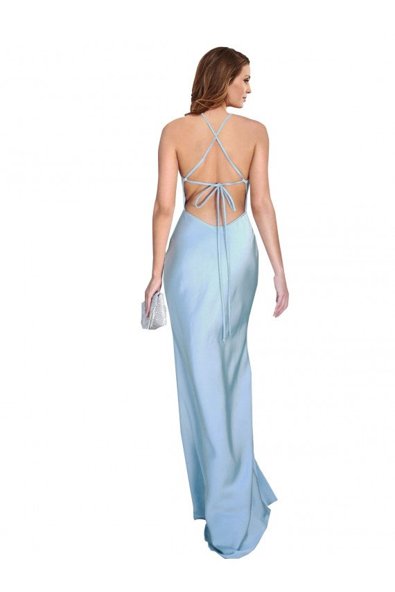 Bleu ciel clair Fourreau Satiné Soyeux Longue Formelles Robes demoiselle d'honneur / Robes de soirée / Robes de bal à Bas Prix