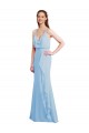 Bleu ciel clair Sirène Bretelles spaghetti Col V Mousseline Longue Robes demoiselle d'honneur à Bas Prix