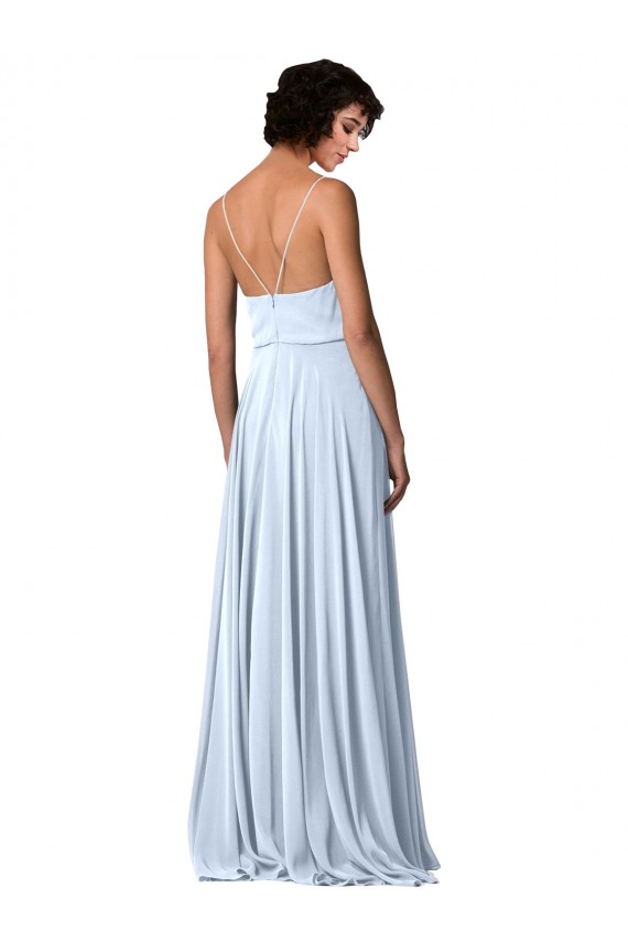 Bleu ciel clair Trapèze Bretelles spaghetti Col V Mousseline Longue Robes demoiselle d'honneur à Bas Prix
