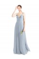 Bleu ciel clair Trapèze Bretelles spaghetti Col V Tulle Longue Robes demoiselle d'honneur à Bas Prix