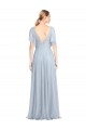 Bleu ciel clair Trapèze Bretelles spaghetti Col V Tulle Longue Robes demoiselle d'honneur à Bas Prix