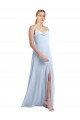 Bleu ciel clair Trapèze Bretelles spaghetti Mousseline Longue Robes demoiselle d'honneur à Bas Prix