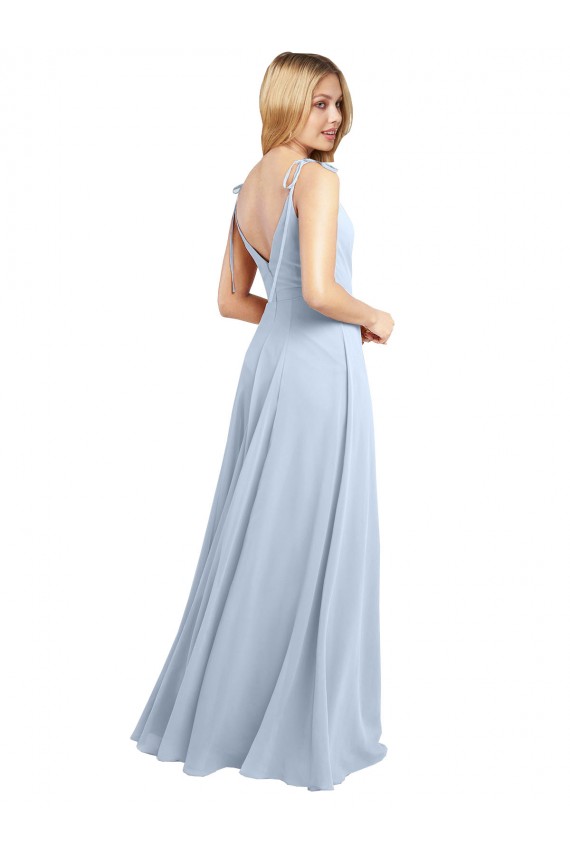 Bleu ciel clair Trapèze Bretelles spaghetti Mousseline Longue Robes demoiselle d'honneur à Bas Prix