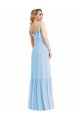 Bleu ciel clair Trapèze Bretelles spaghetti Mousseline Longue Robes demoiselle d'honneur à Bas Prix