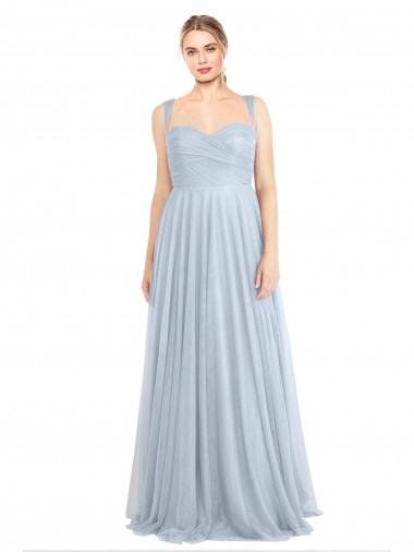 Bleu ciel clair Trapèze Bretelles spaghetti Tulle Longue Robes demoiselle d'honneur à Bas Prix