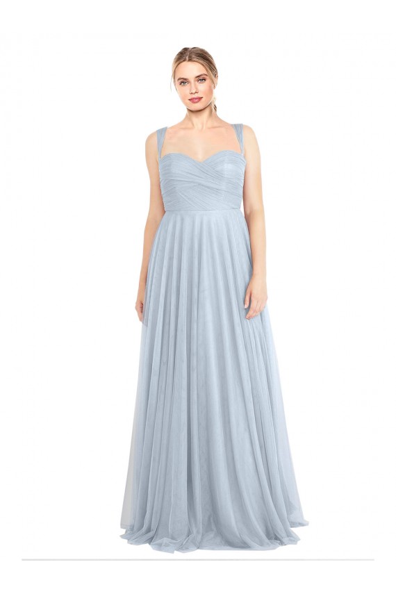 Bleu ciel clair Trapèze Bretelles spaghetti Tulle Longue Robes demoiselle d'honneur à Bas Prix
