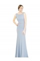 Bleu ciel clair Trapèze Col Bateau Col Haut Mousseline Longue Robes demoiselle d'honneur à Bas Prix