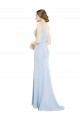Bleu ciel clair Trapèze Col Bateau Col Haut Mousseline Longue Robes demoiselle d'honneur à Bas Prix