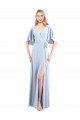 Bleu ciel clair Trapèze Col V Mousseline Longue Robes demoiselle d'honneur à Bas Prix