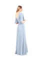 Bleu ciel clair Trapèze Col V Mousseline Longue Robes demoiselle d'honneur à Bas Prix